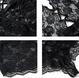 Women Lace Bodysuit Deep V Neck Dobby Mesh Body Suits Teddy Lingerie Black,M