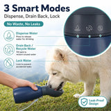 Portable Dog Water Bottle 600mL, Squeeze Pet Travel Cup with Wide Rigid Bowl, Drain Back Lock for Outdoor Walking Trips Use