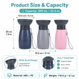 Portable Dog Water Bottle 600mL, Squeeze Pet Travel Cup with Wide Rigid Bowl, Drain Back Lock for Outdoor Walking Trips Use