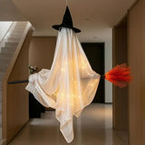 Halloween Hanging Ghost Decorations Cute Ghost Ornament Hanging Ghost with Broom Halloween Decoration Flying Witch for Haunted