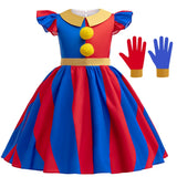 Halloween Amazing  Digital Circus Pomni Cosplay Costume Carnival Fancy Red Blue Clown Dress Up Disguise Joker Headwear