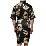 Robe Mens Plus Size Retro Luxury Stain Japanese Kimono Chinese Dragon Ice Silk Sleepwear - Presidential Brand (R)