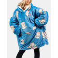 Women Cartoon Print Oversized Kangaroo Pocket Fleece Lined Blanket Hoodie Sleepwear Robes - Presidential Brand (R)