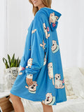 Women Cartoon Print Oversized Kangaroo Pocket Fleece Lined Blanket Hoodie Sleepwear Robes - Presidential Brand (R)