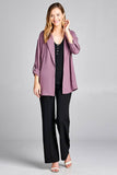 Ladies fashion 3/4 roll up sleeve open front woven jacket - Presidential Brand (R)
