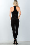 Ladies fashion zipper race back closure velvet choker jumpsuit - Presidential Brand (R)