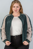 Ladies fashion plus size color block stand collar zipper long sleeve bomber jacket - Presidential Brand (R)