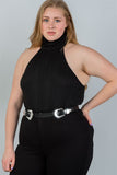 Ladies fashion plus size  cable knit turtleneck sleeveless bodysuit - Presidential Brand (R)