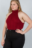 Ladies fashion plus size  cable knit turtleneck sleeveless bodysuit - Presidential Brand (R)