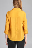 Ladies fashion long sleeve front pocket chiffon blouse w/ back button detail - Presidential Brand (R)