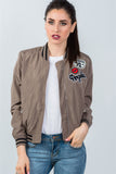 Ladies fashion ribbed trim patch bomber jacket - Presidential Brand (R)