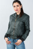 Ladies fashion fully lined peacock pleather bomber jacket - Presidential Brand (R)