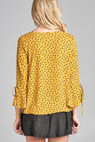 Ladies fashion plus size 3/4 w/bell sleeve round neck dot print crepe woven top - Presidential Brand (R)