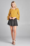 Ladies fashion plus size 3/4 w/bell sleeve round neck dot print crepe woven top - Presidential Brand (R)