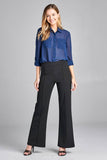 Ladies fashion plus size long sleeve front pocket chiffon blouse w/black button detail - Presidential Brand (R)