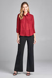 Ladies fashion plus size long sleeve front pocket chiffon blouse w/black button detail - Presidential Brand (R)