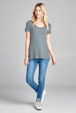 Ladies fashion short sleeve scoop neck stripe rayon spandex top - Presidential Brand (R)
