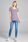 Ladies fashion short sleeve scoop neck stripe rayon spandex top - Presidential Brand (R)