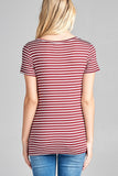 Ladies fashion short sleeve scoop neck stripe rayon spandex top - Presidential Brand (R)