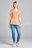 Ladies fashion short sleeve scoop neck stripe rayon spandex top - Presidential Brand (R)
