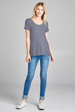 Ladies fashion short sleeve scoop neck stripe rayon spandex top - Presidential Brand (R)