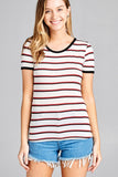 Ladies fashion short sleeve round neck yarn dye stripe rayon spandex jersey top - Presidential Brand (R)