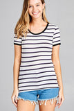 Ladies fashion short sleeve round neck yarn dye stripe rayon spandex jersey top - Presidential Brand (R)