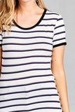 Ladies fashion short sleeve round neck yarn dye stripe rayon spandex jersey top - Presidential Brand (R)