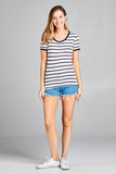 Ladies fashion short sleeve round neck yarn dye stripe rayon spandex jersey top - Presidential Brand (R)