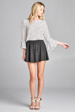 Ladies fashion 3/4 w/bell sleeve round neck dot print crepe woven top - Presidential Brand (R)