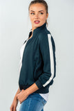 Ladies fashion forest green one striped sleeve track zip-up jacket - Presidential Brand (R)