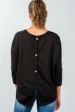 Ladies fashion black button up back long sleeve sweater - Presidential Brand (R)