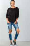 Ladies fashion black button up back long sleeve sweater - Presidential Brand (R)