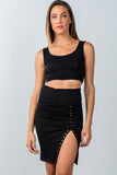 Ladies fashion black pencil mini skirt with snap button side - Presidential Brand (R)