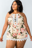 Plus size ladies fashion cool keyhole back detail sleeveless crochet trim romper| shoppresidential.com - Presidential Brand (R)