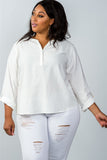 Ladies fashion plus size  oatmeal stand-up collar roll tab sleeve blouse - Presidential Brand (R)