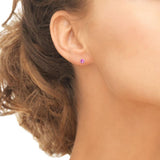 Sterling Silver Simulated Pink Sapphire 4mm Round Solitaire Dainty Stud Earrings - Presidential Brand (R)