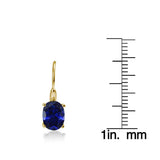 Yellow Gold Flashed Sterling Silver Created Blue Sapphire 8x6mm Oval Leverback Earrings - Presidential Brand (R)