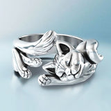 Huitan Cute Fortune Cat Shape Women Opening Rings Silver Color Dance Party Finger Ring Delicate Girl Gift New Fashion Jewelry - Presidential Brand (R)