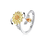 Fidget Spinner Rings for Women Sunflower Adjustable Open Ring You are My Sunshine Rotate Anti Stress Ring Valentine's Day Gfit