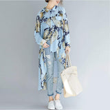 Womens Uneven Long Chiffon Shirt with Prints - Presidential Brand (R)