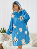 Women Cartoon Print Oversized Kangaroo Pocket Fleece Lined Blanket Hoodie Sleepwear Robes - Presidential Brand (R)