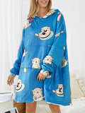 Women Cartoon Print Oversized Kangaroo Pocket Fleece Lined Blanket Hoodie Sleepwear Robes - Presidential Brand (R)
