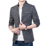 Mens Mandarin Collar Blazer in Darky Gray - Presidential Brand (R)