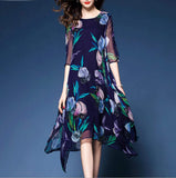 Womens Uneven Floral Chiffon Dress - Presidential Brand (R)