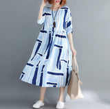 Womens Round Neck Blue Long Dress - Presidential Brand (R)
