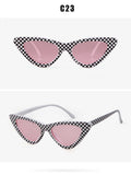 Fashion Cat Eye Sunglasses Women 90S Retro Vintage Small Frame Checkered Sun glasses black red pink shades - Presidential Brand (R)