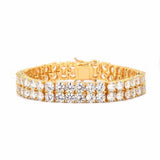 Mens Zircon Tennis Bracelet Chain Charm Hip Hop Style Fashion Jewelry Iced Finish 2 Row Gold Color Tone AAA CZ Bracelet Link 8" - Presidential Brand (R)