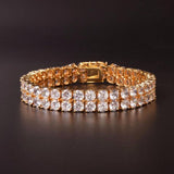 Mens Zircon Tennis Bracelet Chain Charm Hip Hop Style Fashion Jewelry Iced Finish 2 Row Gold Color Tone AAA CZ Bracelet Link 8" - Presidential Brand (R)