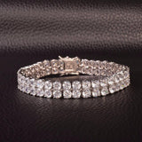 Mens Zircon Tennis Bracelet Chain Charm Hip Hop Style Fashion Jewelry Iced Finish 2 Row Gold Color Tone AAA CZ Bracelet Link 8" - Presidential Brand (R)